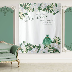 Tenture Fond de princesse de Quinceanera floral vert émera