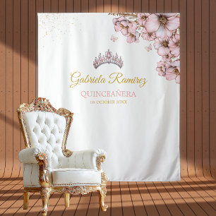 Tenture Fond de Quinceañera Floral Doré Rose Pâle