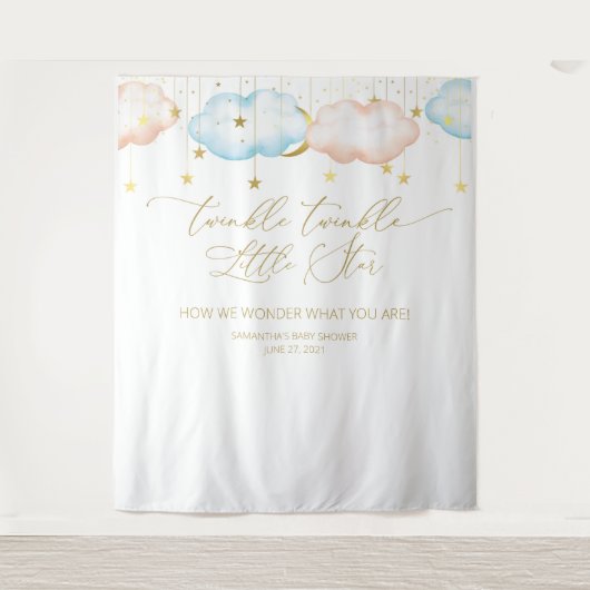 Tenture Fond de révélation du sexe, Lune et Étoiles (Devant)