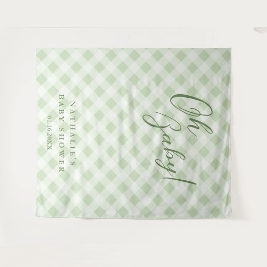 Tenture Fond de salle pour Baby Shower au motif gingham ve (Devant (Horizontal))