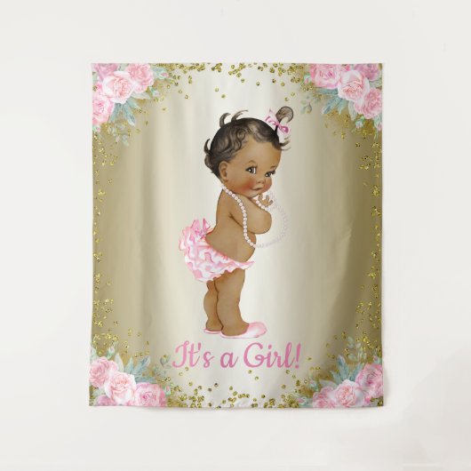 Tenture Fond de salle pour Baby Shower de fille ethnique (Devant)