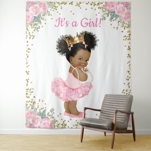 Tenture Fond de salle pour Baby Shower de Princesse Afro-A (En situation)