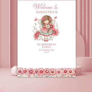 Tenture Fond de scène anniversaire 2 rose floral fée migno