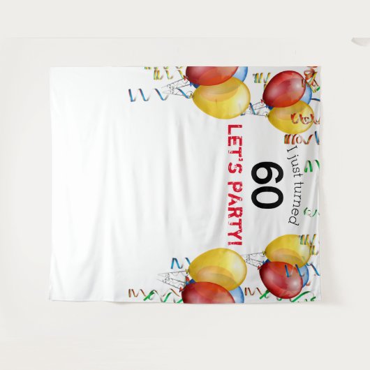 Tenture Fond de scène anniversaire 60 ans ballon amusant, (Devant (Horizontal))