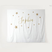 Tenture Fond de scène avec nom personnalisé étoiles dorées (Devant (Horizontal))