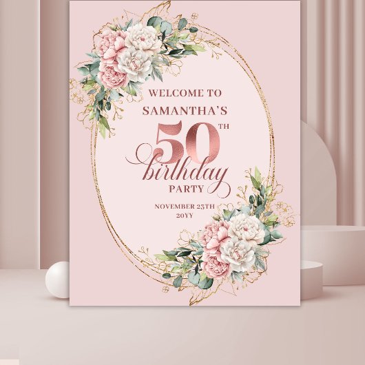 Tenture Fond de scène de 50e anniversaire avec blush botan