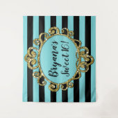 Tenture Fond de scène de fête d'anniversaire à rayures or  (Devant)