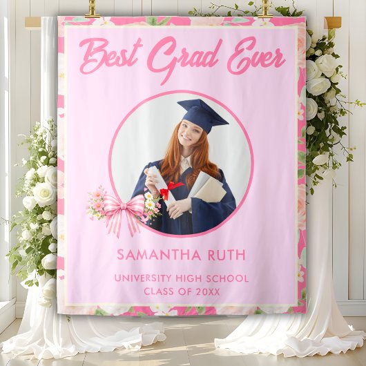 Tenture Fond de scène de graduation avec ruban de fleurs s