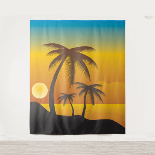 Tenture Fond de scène de plage tropicale avec palmiers