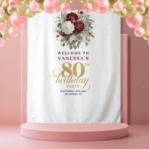 Fond de scène élégant bordeaux aux fleurs pour 80e