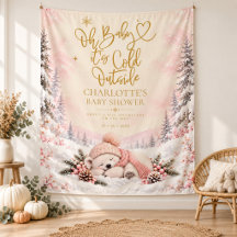 Fond de scène flocon de neige rose pour Baby Showe