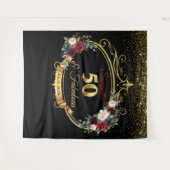 Tenture Fond de scène floral bordeaux et marine pour anniv (Devant (Horizontal))