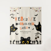 Tenture Fond de scène Halloween avec chat noir mignon (Devant)