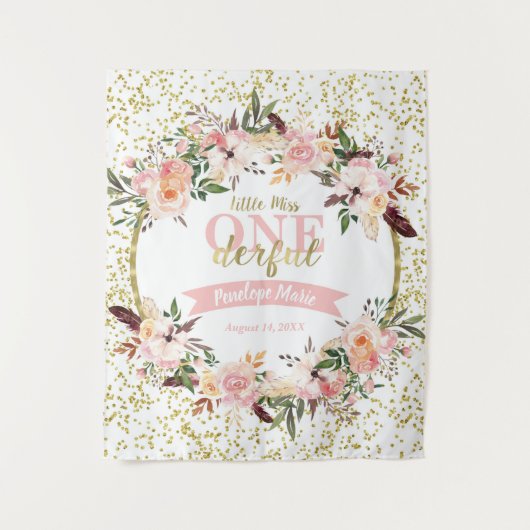 Tenture Fond de scène Miss ONEderful pour anniversaire, Ba (Devant)