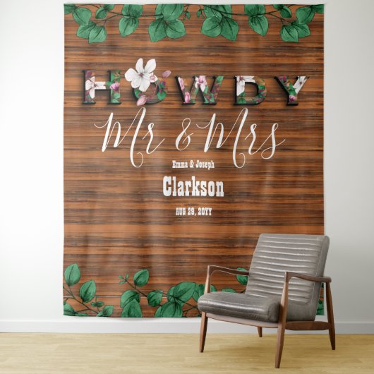 Tenture Fond de scène mural en bois rustique eucalyptus Ho (En situation)
