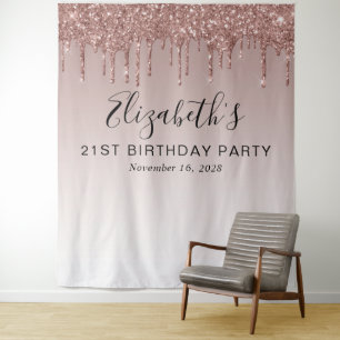 Tenture Fond de scène pailleté or rose pour fête d'anniver