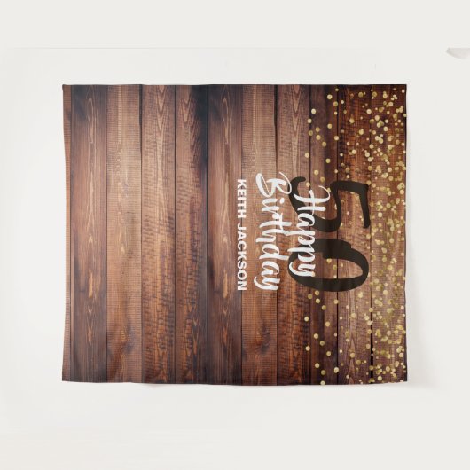 Tenture Fond de scène photo en bois rustique Joyeux Annive (Devant (Horizontal))