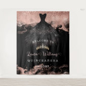 Tenture Fond de scène pour anniversaire Quinceañera noir e (Devant)