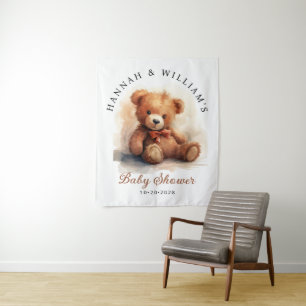 Tenture Fond de scène pour baby shower avec ours en peluch