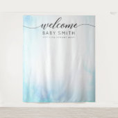 Tenture Fond de scène pour Baby Shower Bleu Bienvenue (Devant)