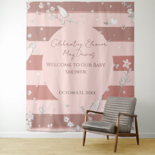 Tenture Fond de scène pour Baby Shower fille en cercle ros