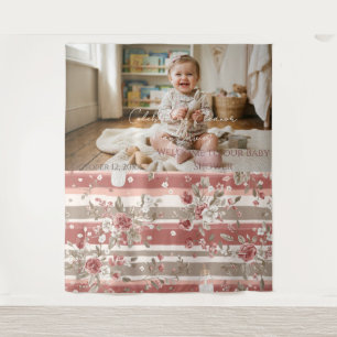 Tenture Fond de scène pour Baby Shower fille rose poussiér