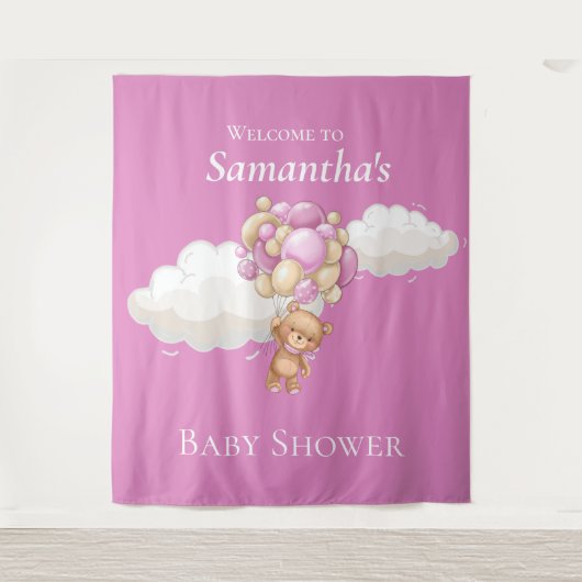 Tenture Fond de scène pour Baby Shower ours en peluche bal (Devant)