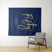 Tenture Fond de scène pour fête d'anniversaire 50 ans bleu (En situation (horizontale))