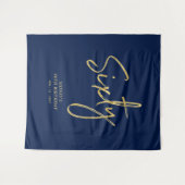 Tenture Fond de scène pour fête d'anniversaire 60 ans bleu (Devant (Horizontal))