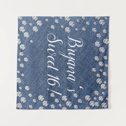 Tenture Fond de scène pour fête d'anniversaire en jean ble (Devant (Horizontal))