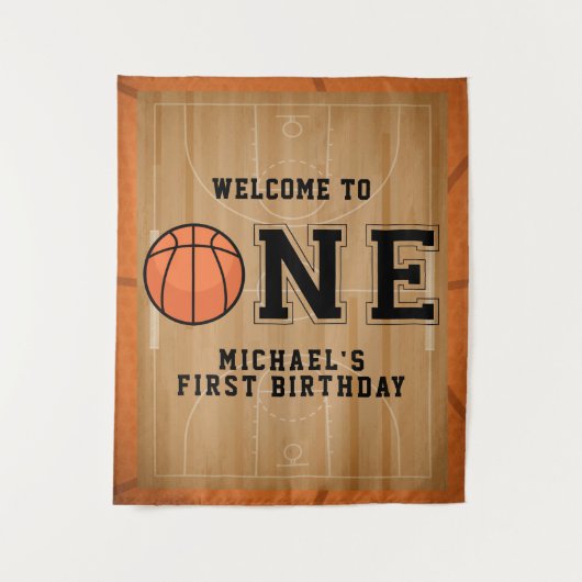 Tenture Fond de scène pour premier anniversaire de basketb (Devant)