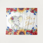 Tenture Fond de shower bébé fille tournesol éléphant (Devant (Horizontal))