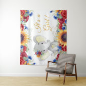 Tenture Fond de shower bébé fille tournesol éléphant (En situation)