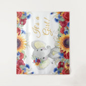 Tenture Fond de shower bébé fille tournesol éléphant (Devant)