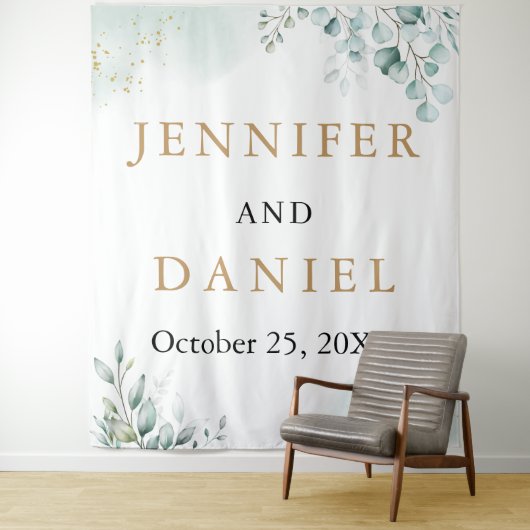 Tenture Fond de stand de mariage à la verdure d'eucalyptus (En situation)