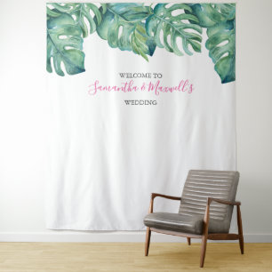 Tenture Fond de stand photo avec feuilles de palmier de ve