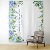 Tenture Fond de stand photo de mariage aux hortensias bleu (En situation)