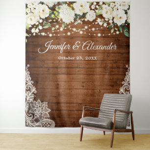 Tenture Fond de stand photo de mariage avec des roses blan