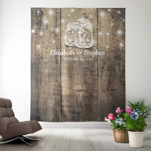 Tenture Fond de stand photo de mariage avec jarres en bois