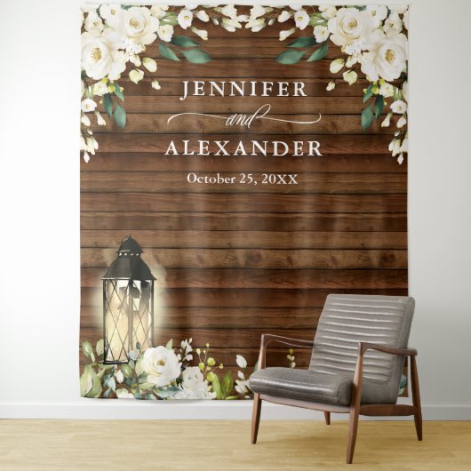 Tenture Fond de stand photo de mariage avec verdure et ros (En situation)