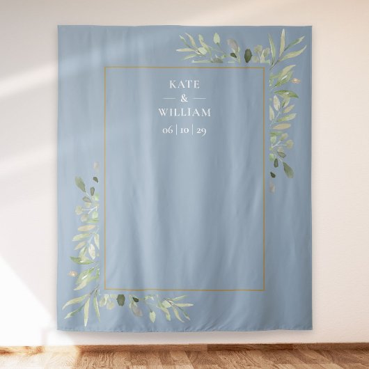 Tenture Fond de stand photo de mariage Dusty Blue Greenery