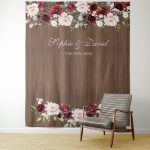 Tenture Fond de stand photo de mariage en bois ton Bourgog