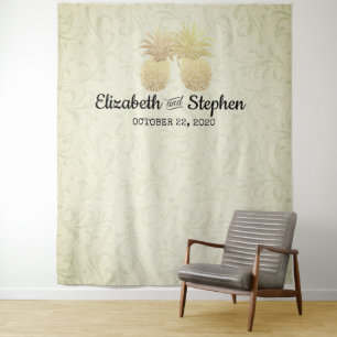 Tenture Fond de stand photo de mariage Moderne Gold Pineap