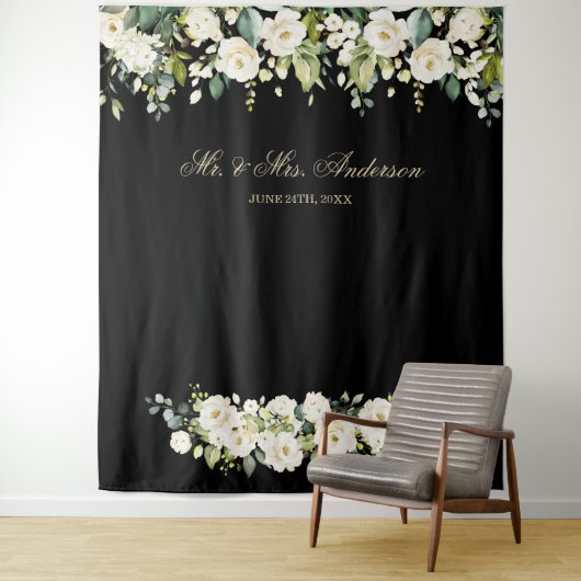 Tenture Fond de stand photo mariage Fleurs blanches Noir (En situation)