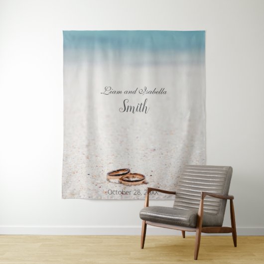 Tenture Fond de toile de douche de mariage sur la plage (En situation)