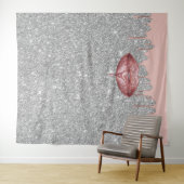 Tenture Fond de toile de fond en argent pailleté avec lèvr (En situation (horizontale))