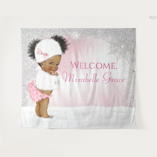 Tenture Fond de toile de fond pour Baby Shower Afro fille  (Devant (Horizontal))