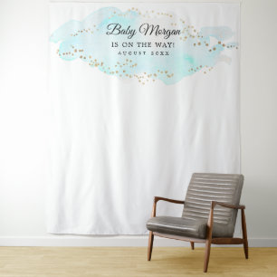 Tenture Fond de toile de fond pour Baby Shower Bleu et Or