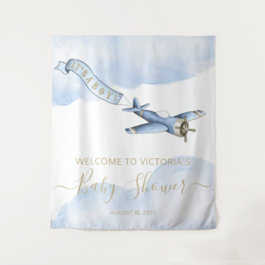 Tenture Fond de toile de fond pour Baby Shower d'avion vin (Devant)