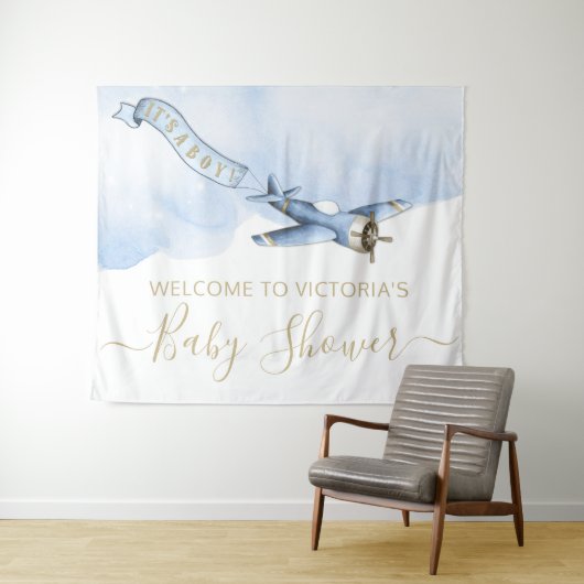 Tenture Fond de toile de fond pour Baby Shower d'avion vin (En situation (horizontale))